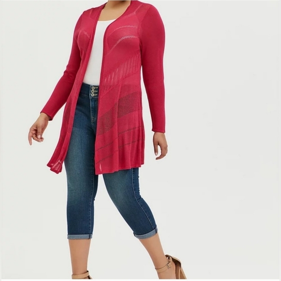 TORRID Fuchsia Pink Pointelle Open Cardigan Size 00 - Picture 6 of 14